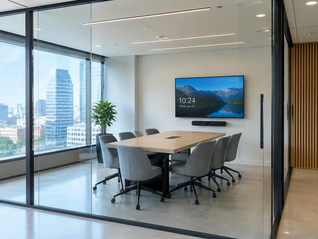 Example photo of a glass-walled meeting room for a small discussion